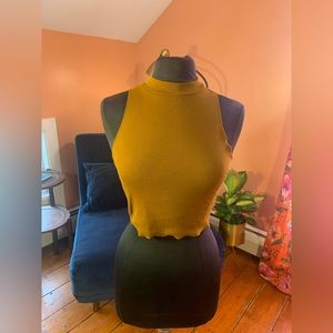 mock neck crop top tawny brown